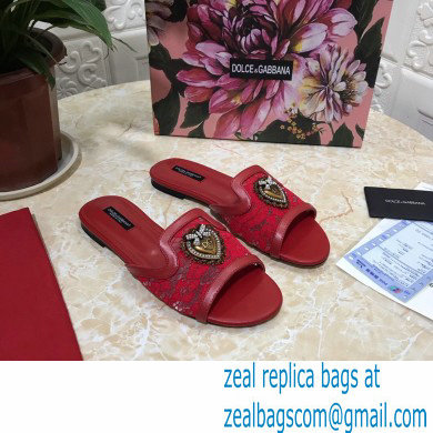 Dolce  &  Gabbana Lace Sliders Red with Devotion Heart 2021